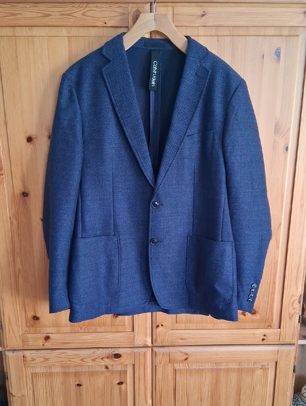 Calvin Klein Men's Wool Blend Navy Blue Herringbone Slim Fit  Blazer Size 42R - Picture 8 of 8
